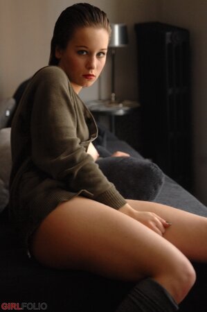 French solo girl Sofia poses in white panties and knee socks