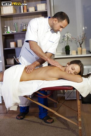 Tiny European girl Foxi Di gets a massage and her pussy licked