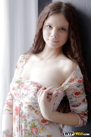 Mary shows off her perfect teen tits and shaved pussy