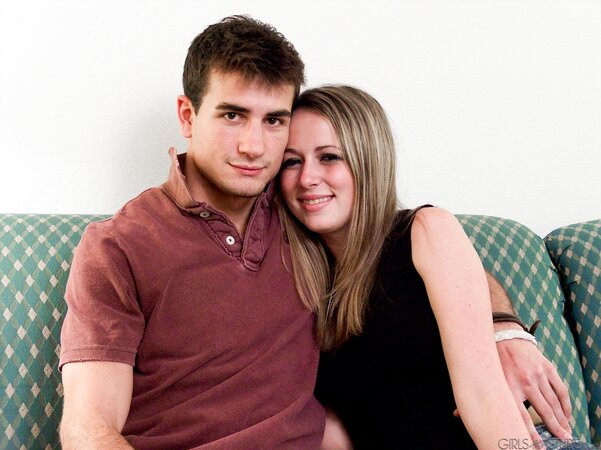 Cassie B kisses Gabe and poses naked with cum on her belly