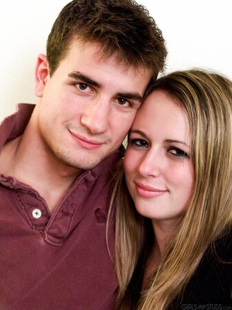 Cassie B kisses Gabe and poses naked with cum on her belly