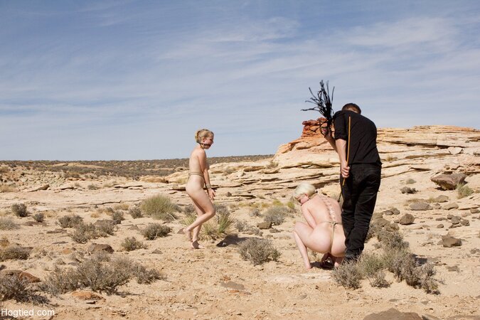 Penny Pax and Cherry Torn get tied up and paraded naked in the desert