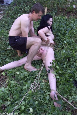 Paige Richards gets tied up and spread naked in the backyard