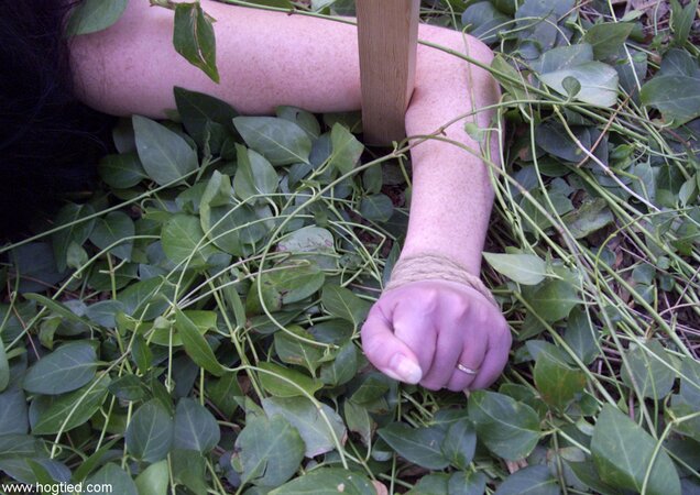 Paige Richards gets tied up and spread naked in the backyard