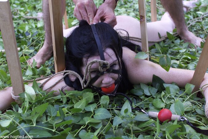 Paige Richards gets tied up and spread naked in the backyard