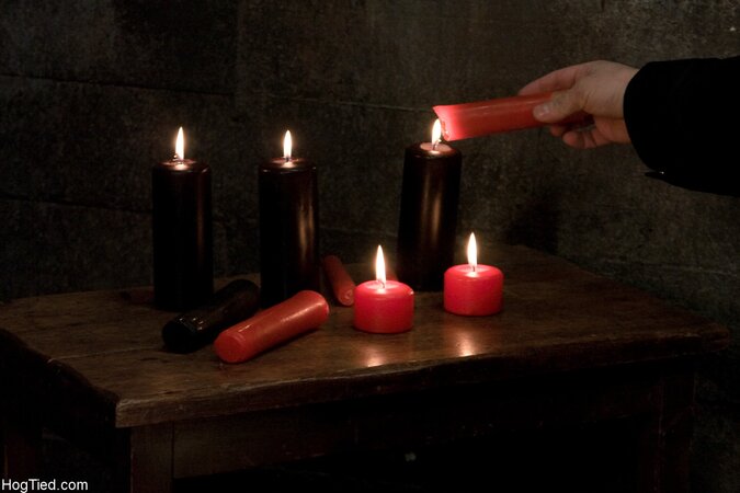 Christina Carter gets tied up for hot wax treatment