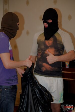 Tight blondie takes things to another level with two robbers