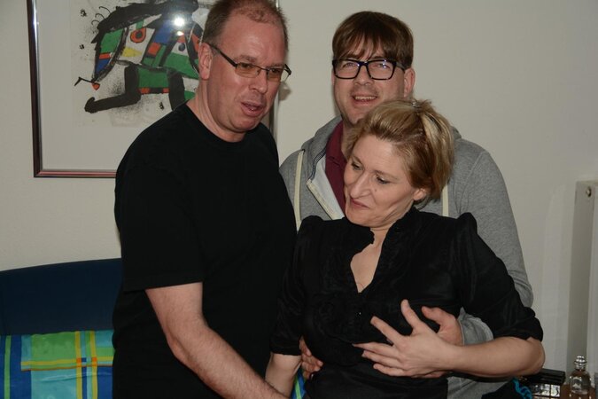 Mature lady role-plays a gangbang-ready hoe for those two