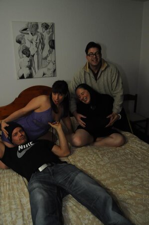 Amateur big-titted granny and horny MILF engage in a hardcore bedroom foursome