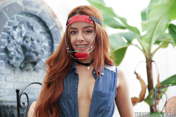 Cleo Bardot flashes small tits and pussy outdoors for Tyler