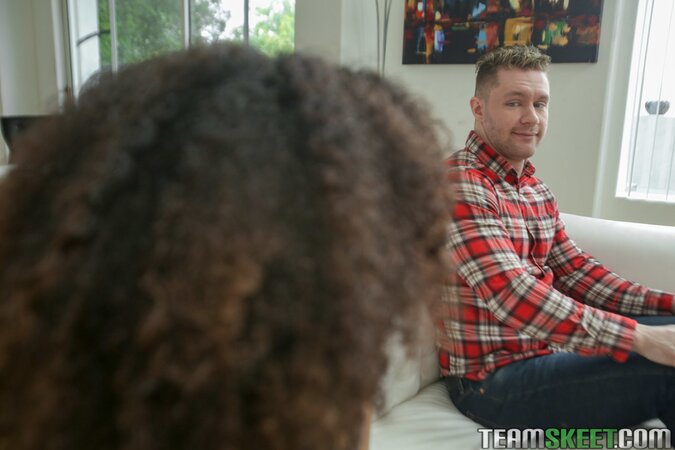 Cute ebony Nia Nixon rides Sam Shock in steamy interracial