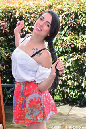 Market vendor Karol Higuita flashes shaved pussy in lingerie