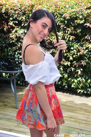 Market vendor Karol Higuita flashes shaved pussy in lingerie