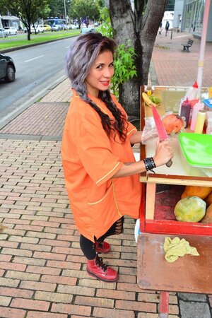Fruit seller Laura Montenegro teases hard with banana