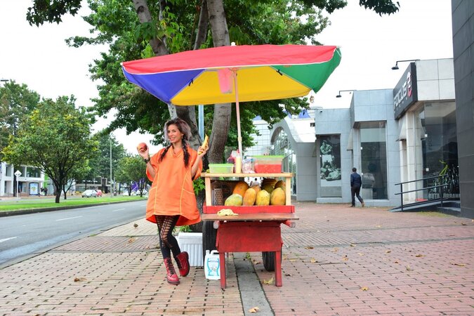 Fruit seller Laura Montenegro teases hard with banana