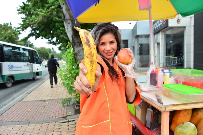 Fruit seller Laura Montenegro teases hard with banana
