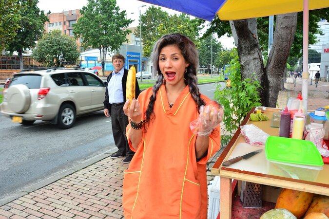Fruit seller Laura Montenegro teases hard with banana
