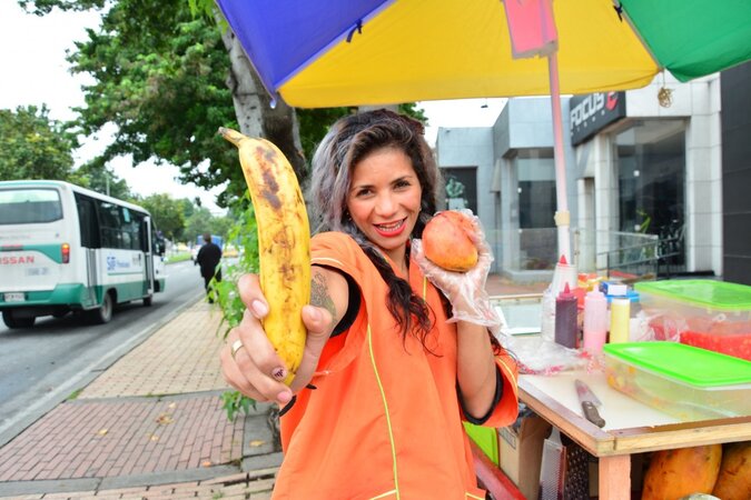 Fruit seller Laura Montenegro teases hard with banana