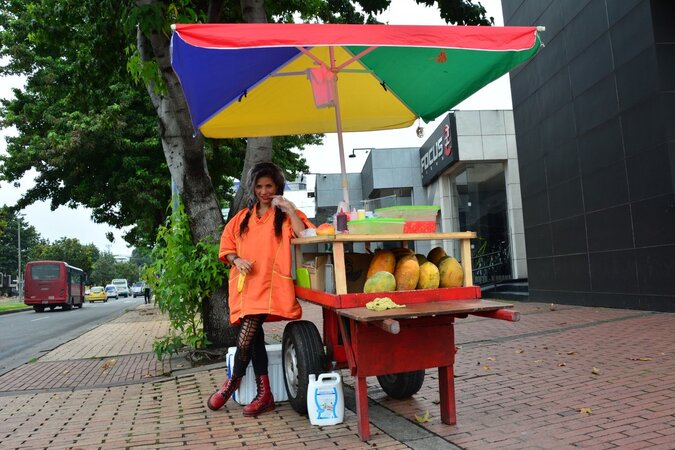 Fruit seller Laura Montenegro teases hard with banana