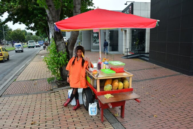 Fruit seller Laura Montenegro teases hard with banana