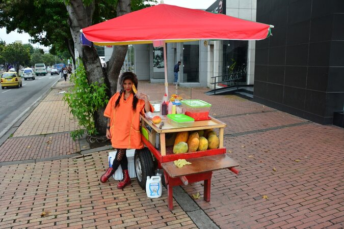 Fruit seller Laura Montenegro teases hard with banana