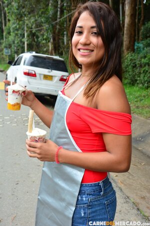 Ice cream girl Sandra Jimenez oils big ass for POV fuck