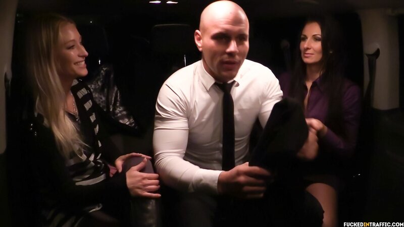 Tipsy PD Sandra coached into wild backseat three-way