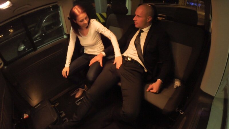 Brunette from Europe is going to fuck her bald-headed driver