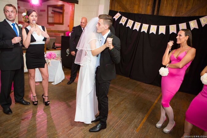 Horny bride fucks, ass ripples like waterbed, another girl joins