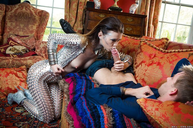 This certified slut takes cock in a slutty costume with a MILF