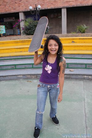 Skinny skater Diana Delgado exposes cute tattoos on stairs