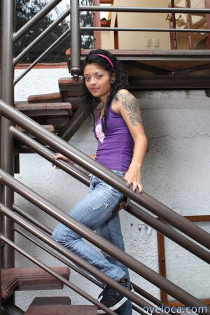 Skinny skater Diana Delgado exposes cute tattoos on stairs