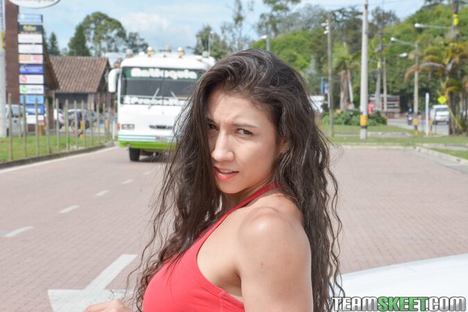 Mariana Lopez seduces topless Mario Leon in tight jeans public