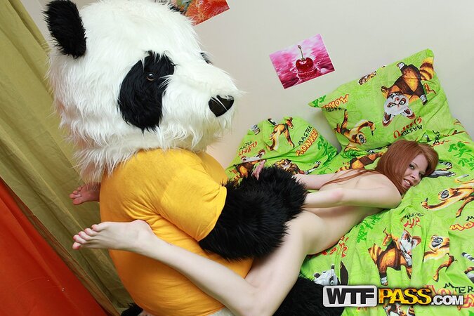 Eva Strauss riding a plush toy's hard cock like crazy