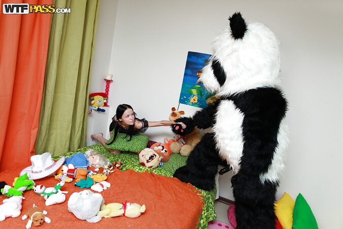 Petite sweetie hardcore fun with panda toy