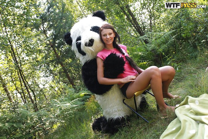 Naughty cutie outdoor panda toy and cumshot fun