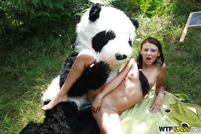 Naughty cutie outdoor panda toy and cumshot fun