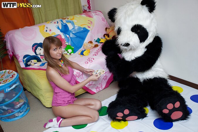 Blonde bitch orgasms around this panda's big fucking shaft