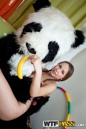 Albina hardcore fucked and facialed by guy in panda suit