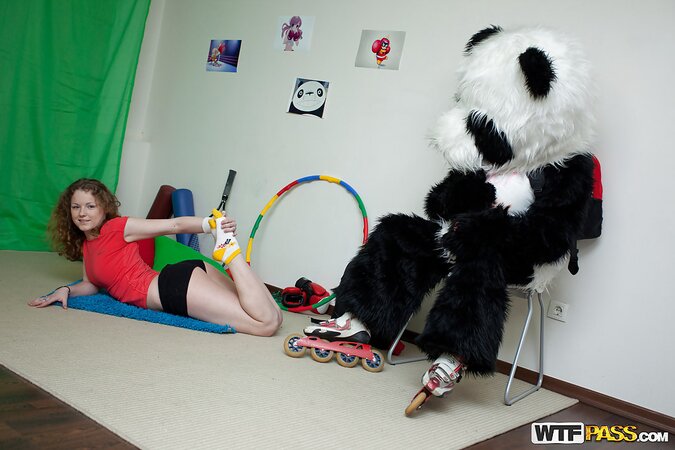 Panda with a hard dick is going to screw a slutty chick