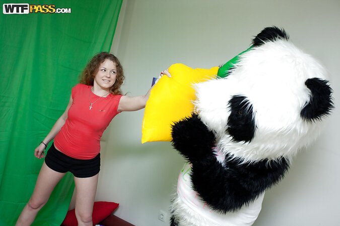 Panda with a hard dick is going to screw a slutty chick