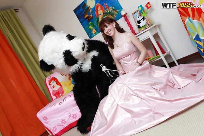 Big-tit teen in fancy dress hardcore panda toy fun