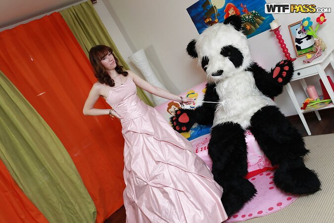 Big-tit teen in fancy dress hardcore panda toy fun
