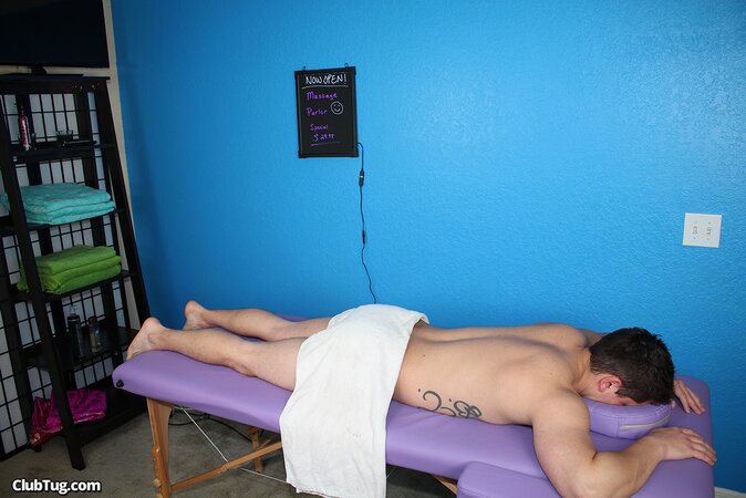 Teenage masseuse Alyssa Hart delivers an erotic massage then strokes a huge dick with both hands
