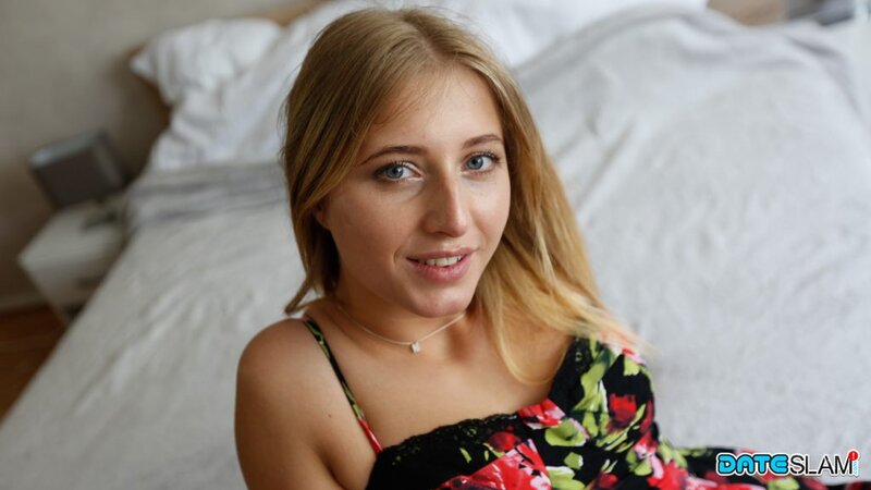 Blonde in platform shoes showing her tight Ukrainian pussy