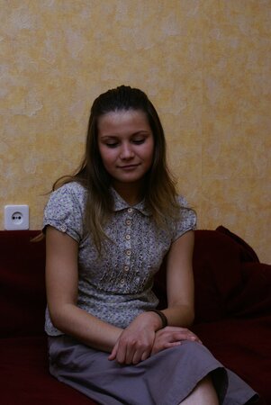 Delicious teen Albina B strips slowly and fingers her tight snatch