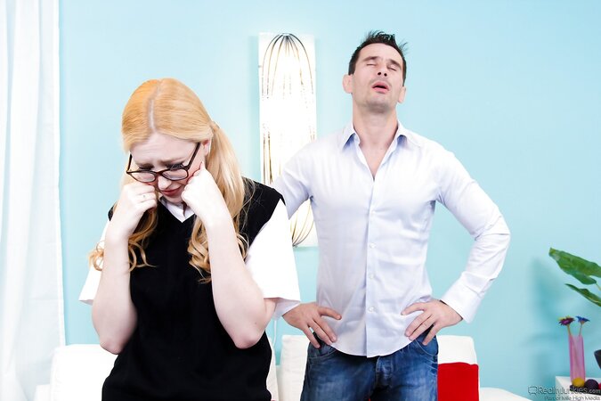 Stepdad tries to comfort bookworm with pigtails and sex is the best way to do it