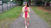 Skinny Fit Looker in Pink Dress Strips and Fucks on the Table