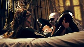 Halloween night culminates for lovers with passionate sex