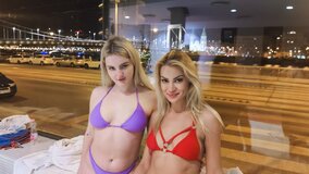 Two slutty babes are getting fucked hard by their mates